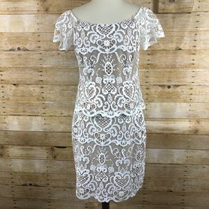 Badgley Mischka Cream Tan Lace‎ 2 Piece Skirt Top